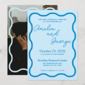 ブルーウェー結婚ブレトロの写真招待状 招待状 (正面/裏面)