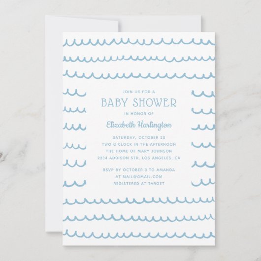 ブルーウェー航海のズベビーシャワー | 沿岸モダン部 招待状 (正面)