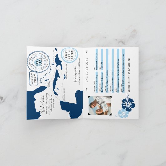 ブルーウエスタンカリブのクルーズパスポ結婚ートズ 招待状 (内部)