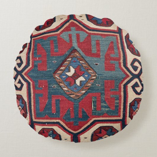 ブルーウエスタンサンタフェカウボーイスタイル華美  ラウンドクッション (正面)