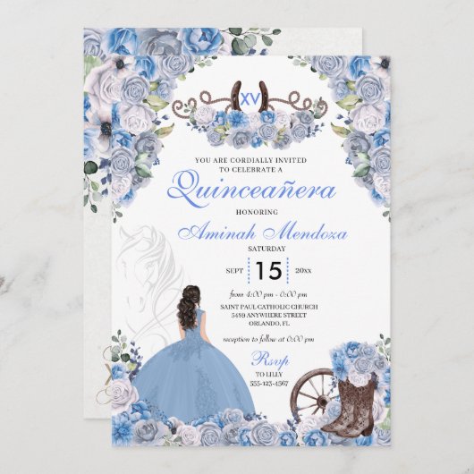 ブルーウエスタンチャラフローラブーツキンセアニラ 招待状 (正面/裏面)