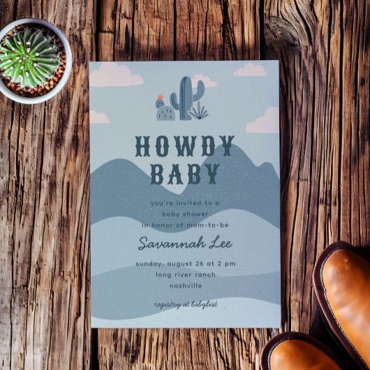 ブルーウエスタンデザートカボスベビーシャワー 招待状