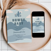 ブルーウエスタンデザートカボスベビーシャワー 招待状