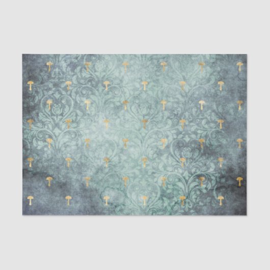 ブルーウォッシュと金ゴールドキノコの分離紙 薄葉紙 (正面)