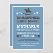 ブルーウォッチンウェスタンカウボーイ誕生日招待状 招待状 (正面/裏面)