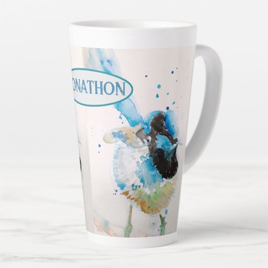 ブルーウォレンの水絵を描色のオーストラリアの鳥 カフェラテマグ (右アングル)