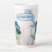 ブルーウォレンの水絵を描色のオーストラリアの鳥 カフェラテマグ (正面)