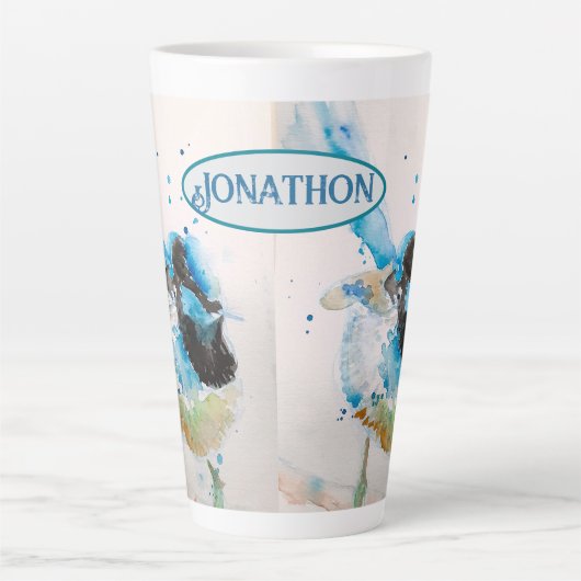 ブルーウォレンの水絵を描色のオーストラリアの鳥 カフェラテマグ (正面)