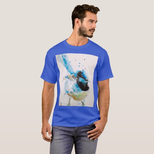 ブルーウォレンの水絵を描色のオーストラリアの鳥 Tシャツ (正面フル)