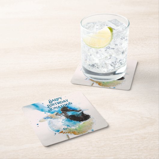ブルーウォレンウォーターハッピーバースデーレンアクア スクエアペーパーコースター (インサイチュ)