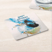 ブルーウォレンウォーターハッピーバースデーレンアクア スクエアペーパーコースター (アングル)