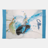 ブルーウォレンレンスウォーターカラーティール(緑がかった色)ブルーオーストラリア キッチンタオル (横)