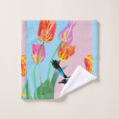 ブルーウォレン鳥ピンクとブルーフラワータオルセット バスタオルセット (ウォッシュタオル)