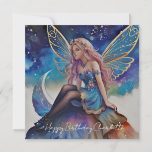 ブルーウォーかわいらしターカラーフェアリー誕生日 カード