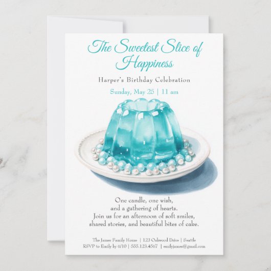 ブルーウォーエレガントターカラーケーキ誕生日招待状 招待状 (正面)