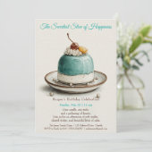 ブルーウォーエレガントターカラーケーキ誕生日招待状 招待状 (スタンド正面)