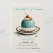 ブルーウォーエレガントターカラーケーキ誕生日招待状 招待状 (正面/裏面)