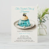 ブルーウォーエレガントターカラーケーキ誕生日招待状 招待状 (スタンド正面)