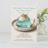 ブルーウォーエレガントターカラーケーキ誕生日招待状 招待状 (スタンド正面)