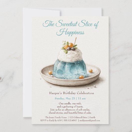 ブルーウォーエレガントターカラーケーキ誕生日招待状 招待状 (正面)