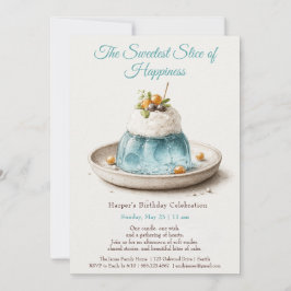 ブルーウォーエレガントターカラーケーキ誕生日招待状 招待状