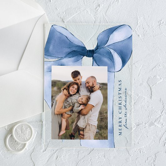 ブルーウォーエレガントターカラーボーフォトホリデーカード アクリル招待状