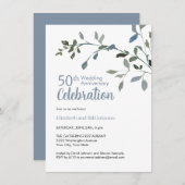 ブルーウォーエレガントターカラー25結婚周年 招待状 (正面/裏面)