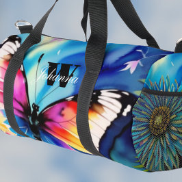 ブルーウォーカラフルターカラーバタフライダッフェルバッグ ダッフルバッグ