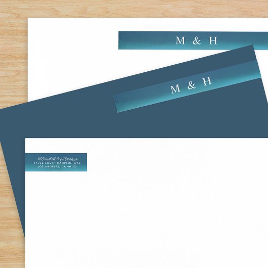 ブルーウォーグラデーションターカラーカップルズモノグラム ラップアラウンドラベル