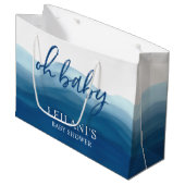 ブルーウォーグラデーションターカラーOhベビーシャワー ラージペーパーバッグ (正面アングル)