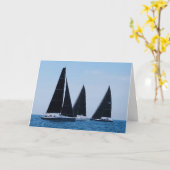 ブルーウォーターに帆船 カード (黄色い花)