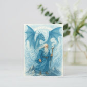 ブルーウォーターのウィンドウィザードとドラゴンのカラーファンタジー ポストカード (スタンド正面)