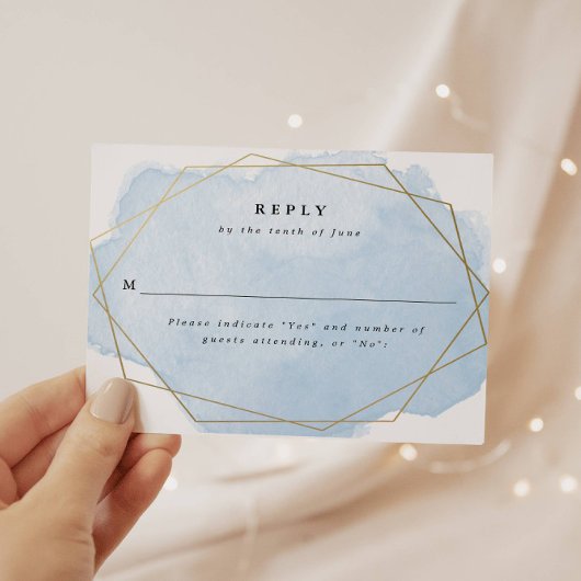 ブルーウォーターのカラースプラッシュ、金ゴールドジオフレーム返信カード