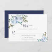 ブルーウォーターのカラーフローラ |ネイビー 出欠カード (正面/裏面)