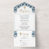 ブルーウォーターのカラーフローラ |フェイク金ゴールドバプテスマ オールインワン招待状 (内側)