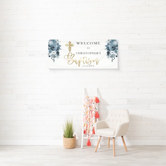 ブルーウォーターのカラーフローラ |フェイク金ゴールドバプテスマ 横断幕 (インサイチュ)