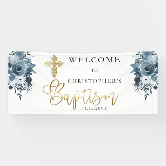 ブルーウォーターのカラーフローラ |フェイク金ゴールドバプテスマ 横断幕 (横)
