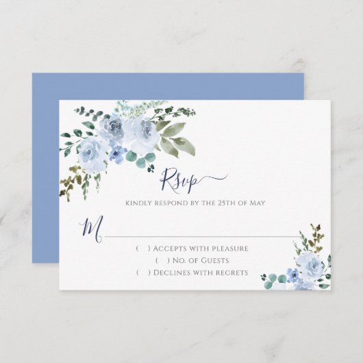 ブルーウォーターのカラーフローラ |淡い青 出欠カード (正面/裏面)