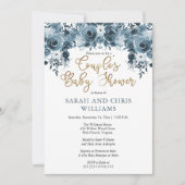 ブルーウォーターのカラーフローラ |金ゴールドカップルの赤ちゃんシャワー 招待状 (正面)