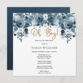 ブルーウォーターのカラーフローラ | Oh男の子のシャワー金ゴールド 招待状 (正面/裏面)