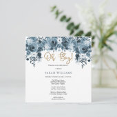 ブルーウォーターのカラーフローラ | Oh男の子のシャワー金ゴールド 招待状 (スタンド正面)