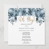 ブルーウォーターのカラーフローラ | Oh男の子のシャワー金ゴールド 招待状 (正面)
