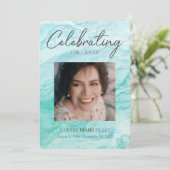 ブルーウォーターのカラー写真お祝いの生活 招待状 (スタンド正面)