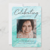 ブルーウォーターのカラー写真お祝いの生活 招待状 (正面)