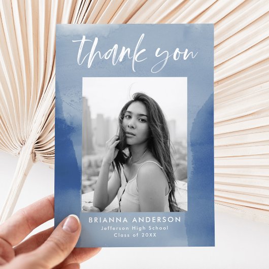 ブルーウォーターのカラー写真の卒業 サンキューカード
