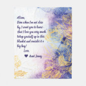 ブルーウォーターのスプラッシュの色と金ゴールド花+メモ フリースブランケット (正面)