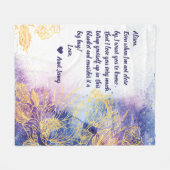 ブルーウォーターのスプラッシュの色と金ゴールド花+メモ フリースブランケット (正面(横))