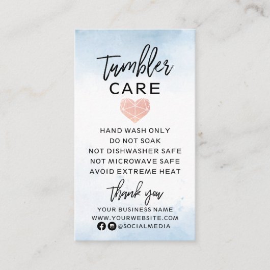 ブルーウォーターのハートタンブラー気に付き 名刺 (正面)