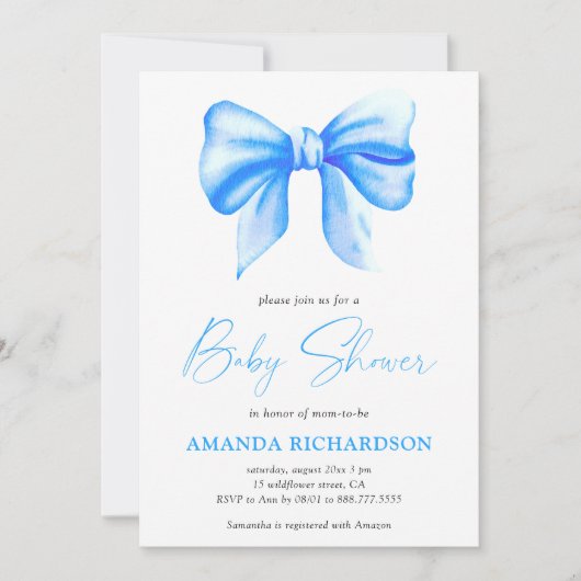 ブルーウォーターのボーイボーイベビーシャワー 招待状 (正面)