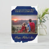 ブルーウォーターの上に金箔の色の父の日カード 案内状 (スタンド正面)